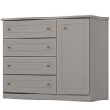 Comoda 1 Porta 4 Gavetas 126 Cm Americana Cinza Henn Cinza