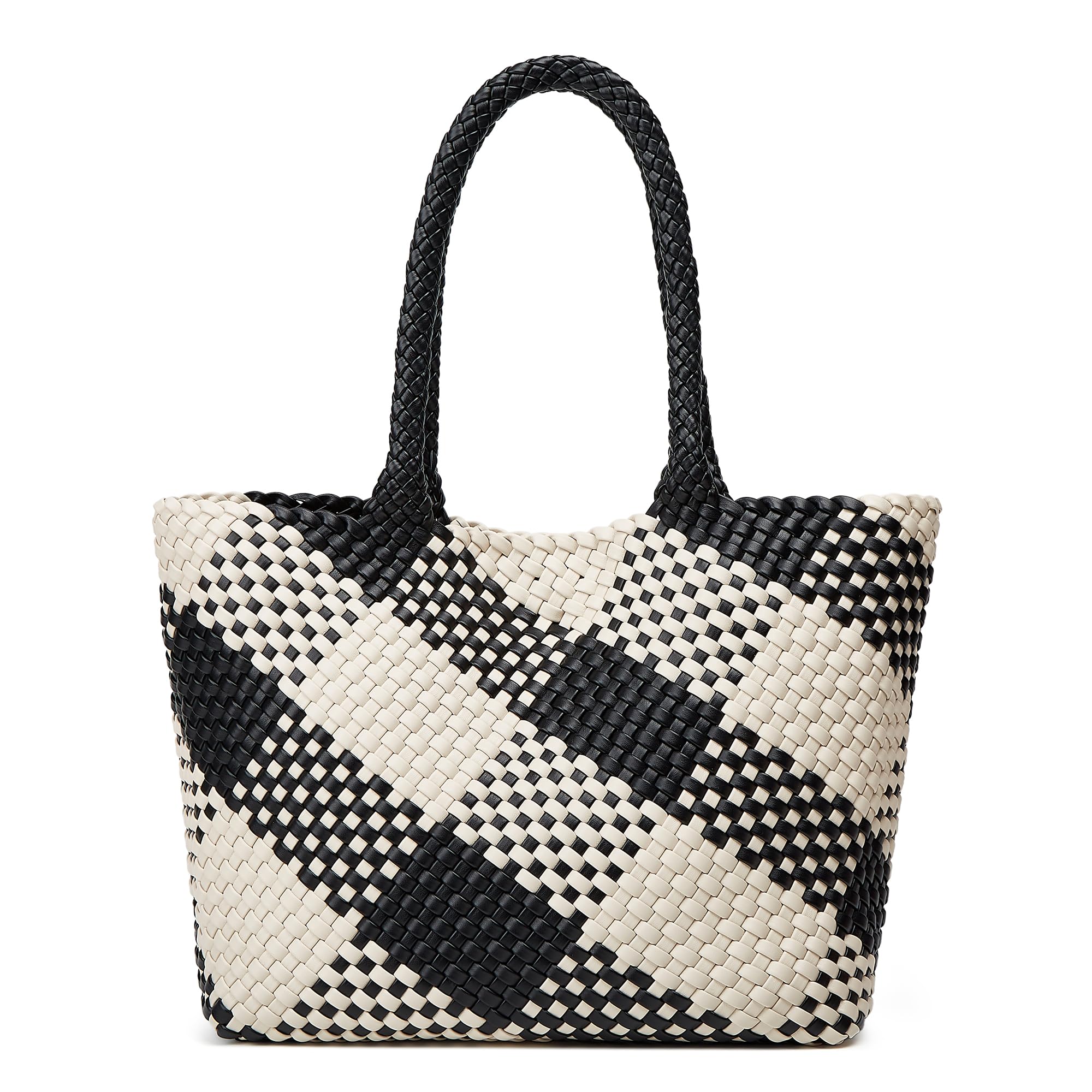 Sacola De Tecido Boyatu De Couro Vegano Para Mulheres Esbranquiçado/preto