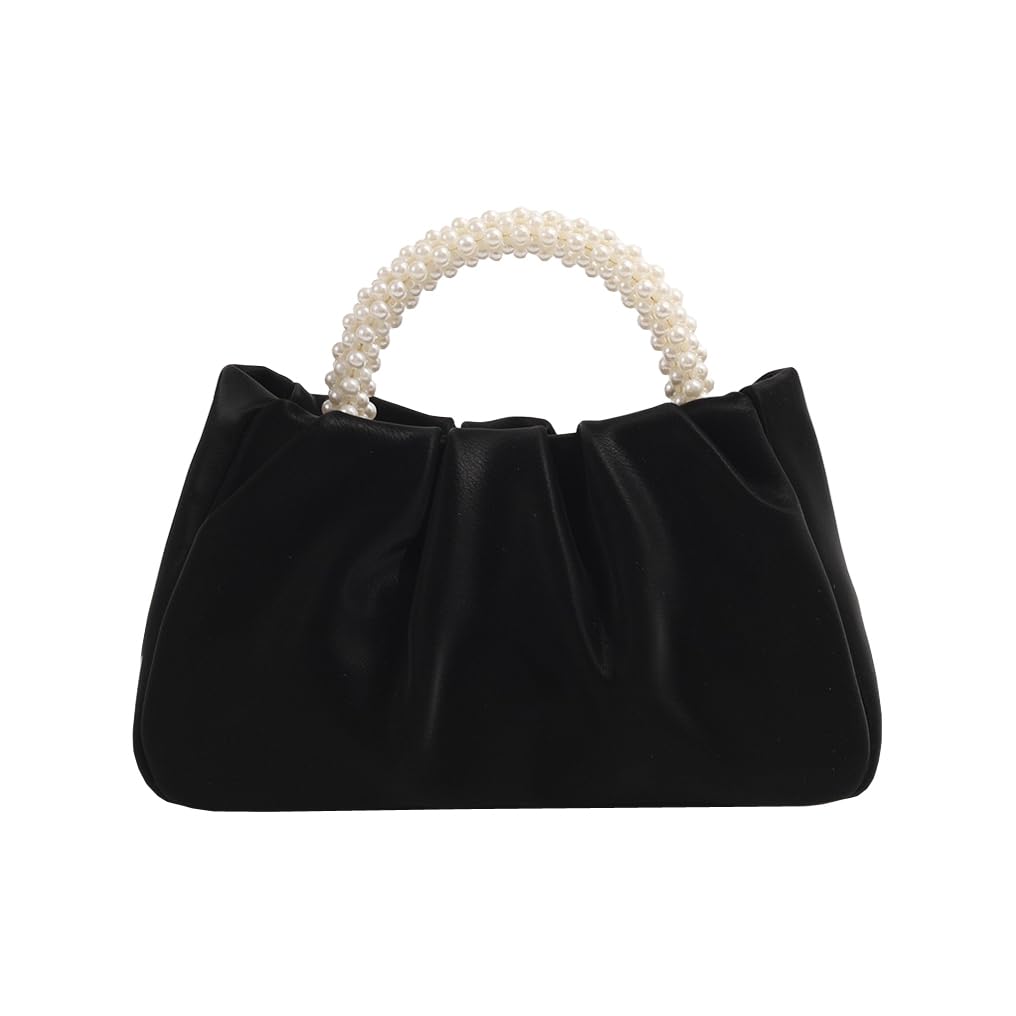 Bolsa De Noite Beatfull Pearl Leather Ruched Bag Black Women
