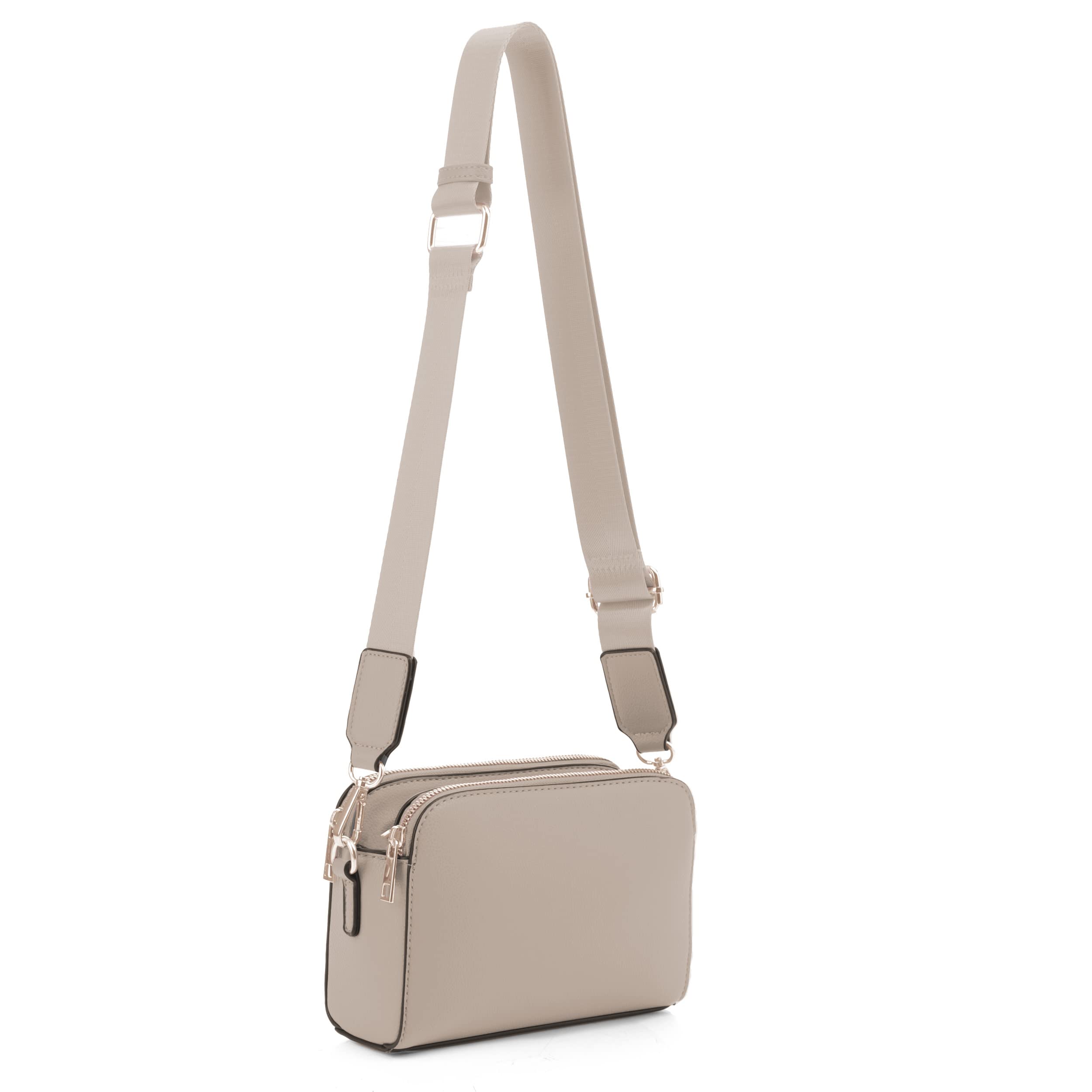 Bolsa Tiracolo Evve Com Zíper Triplo, Câmera Pequena, Couro Vegano Cinza