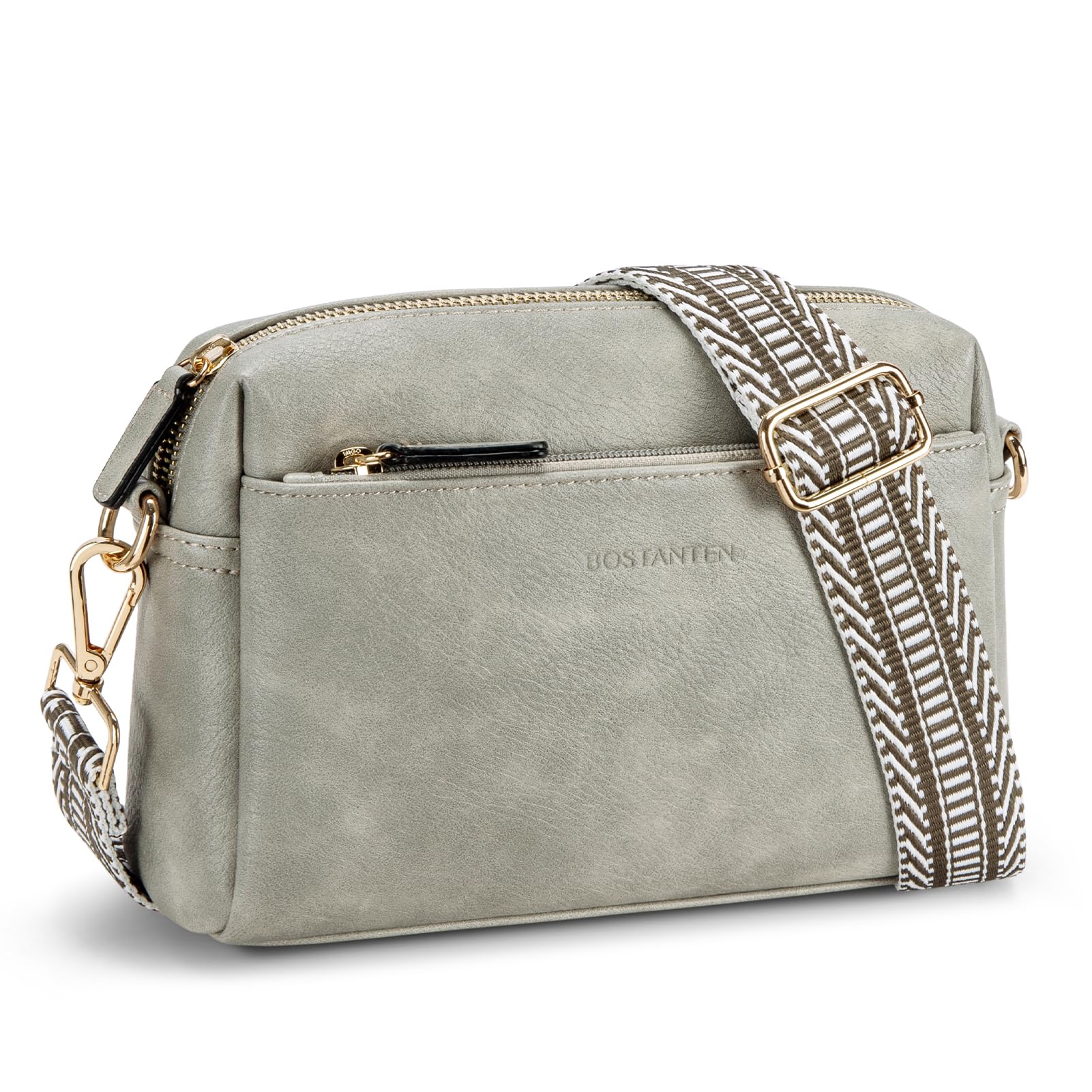 Bolsa Tiracolo Bostanten Pequena De Couro Com Zíper Triplo Para Mulher