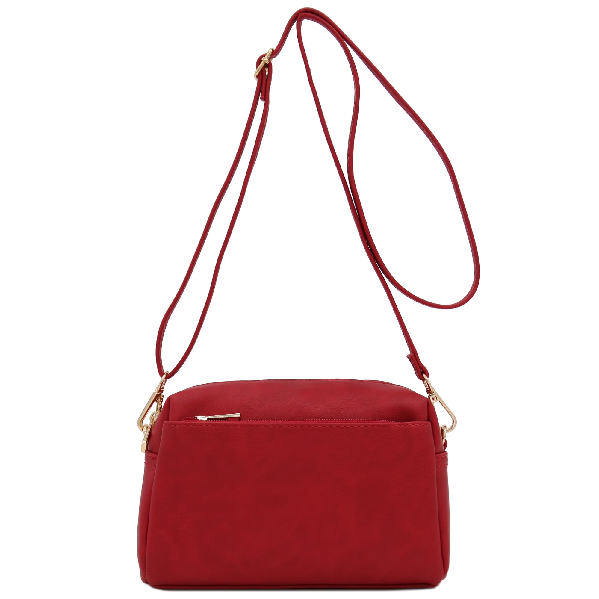 Bolsa Tiracolo Fashionpuzzle, Pequena, Com Zíper Triplo, Couro Sintético Vermelho