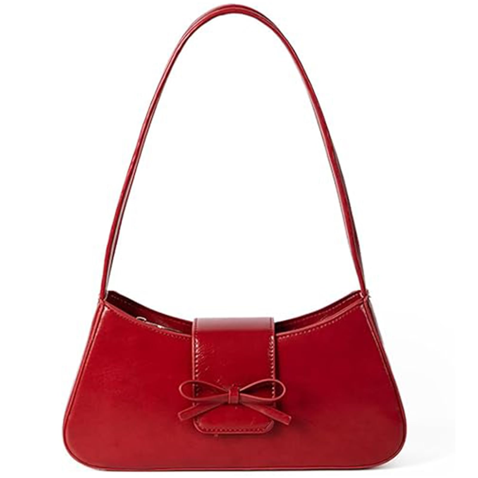 Bolsa De Ombro Amszke Y2k Trendy Bow Red Leather Para Mulheres
