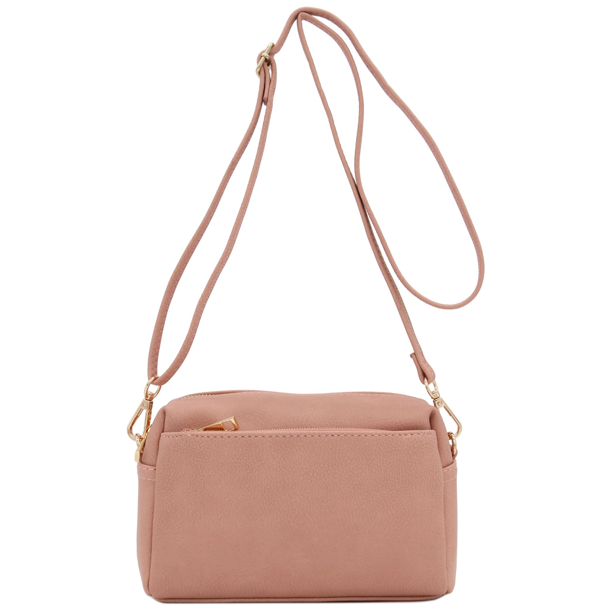 Bolsa Transversal Fashionpuzzle Com Zíper Triplo, Pequena, Rosa Empoeirada