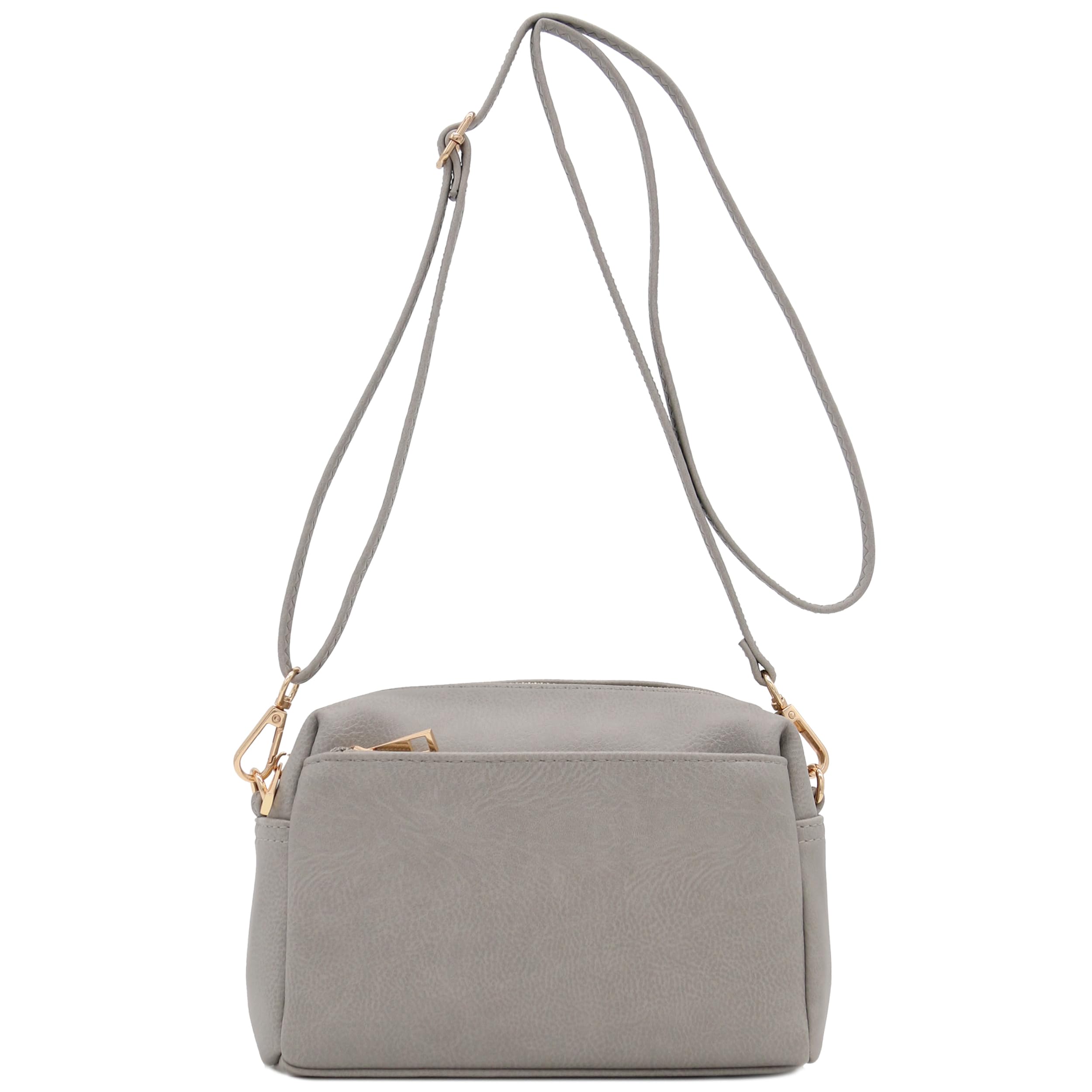 Bolsa Tiracolo Fashionpuzzle Com Zíper Triplo Cinza Pequena