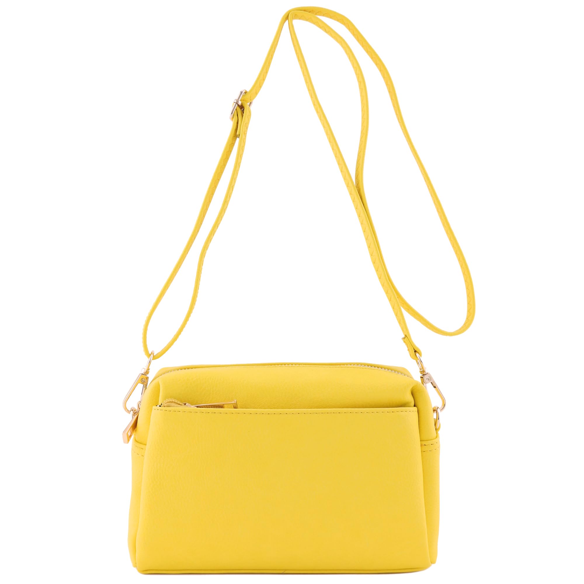 Bolsa Tiracolo Fashionpuzzle Com Zíper Triplo Amarela Pequena