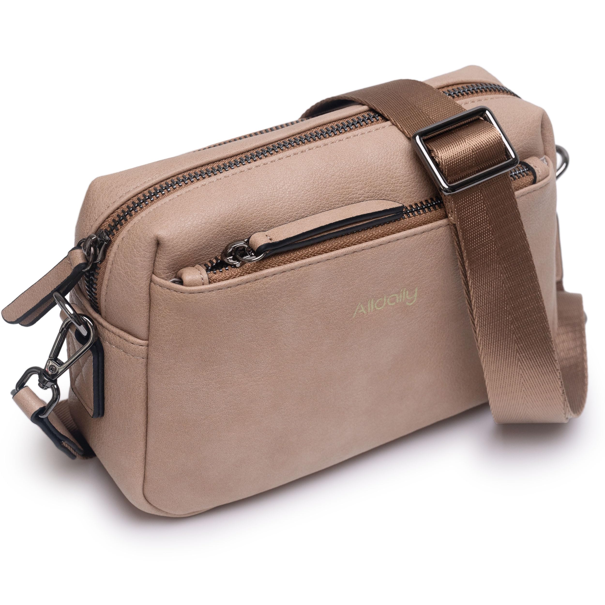 Bolsa Tiracolo Alldaily, Pequena, Com Zíper Triplo, Couro Vegano