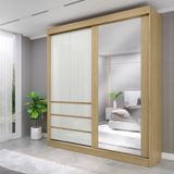Guarda-roupa Casal Bagda 3 Portas 3 Gavetas Com Espelho Castanho/off White
