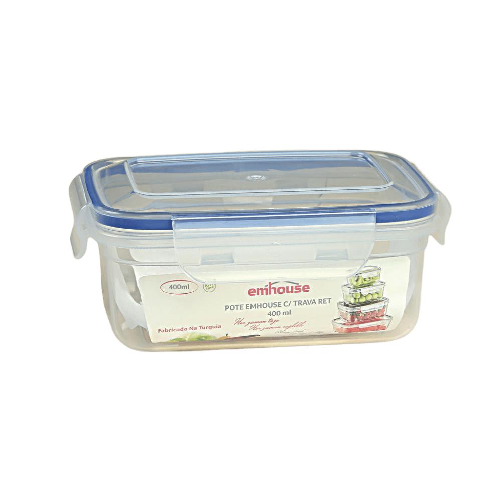 Pote Com Trava Retangular Pp 400ml Emhouse