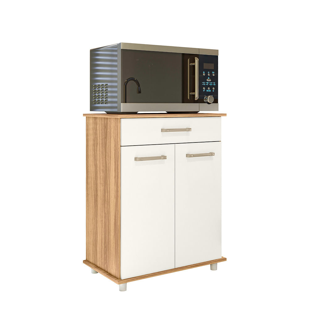 Balcão Multiuso Isis Duplo 2 Portas 1 Gaveta Freijo Com Off White Nicioli