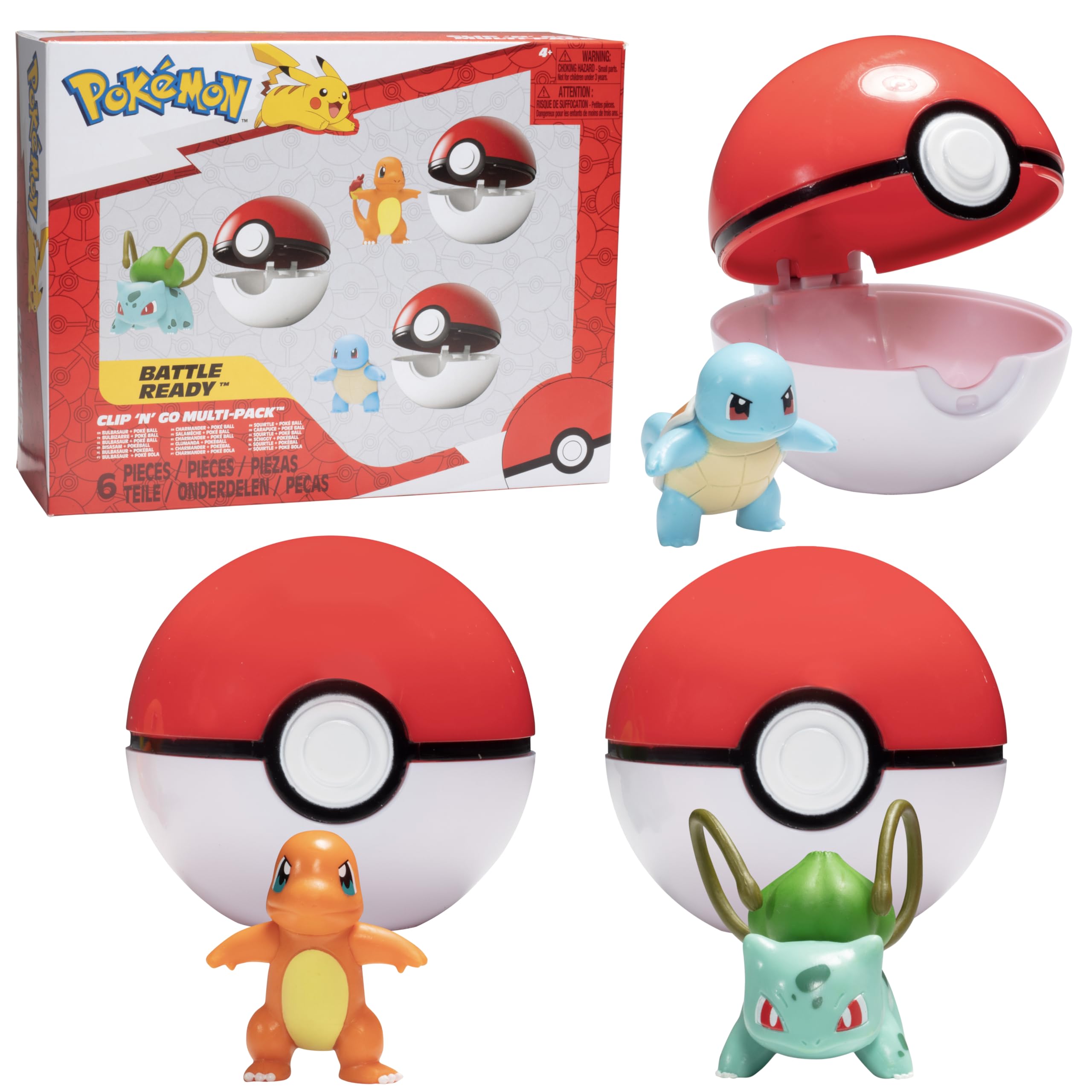Conjunto De Bonecos Jazwares Pokémon Clip 'n' Go Pokeball &amp; Battle, Pacote Com 3