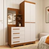 Guarda-roupa Solteiro 110,20cm 2 Portas 4 Gavetas Com Espelho 100% Mdf Melissa Cinamomo/off White