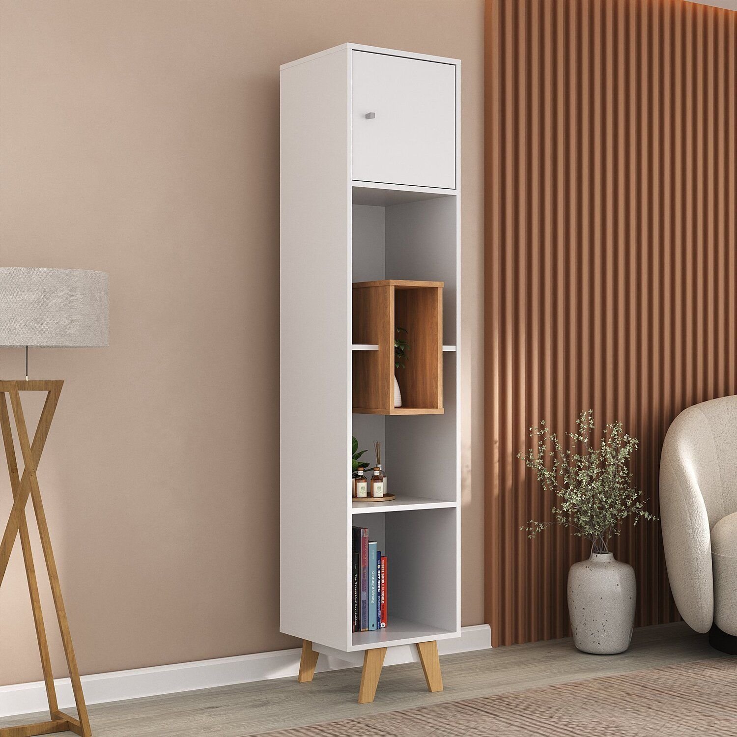 Estante Para Livros 1 Porta Com Nicho Yescasa Branco/nogal