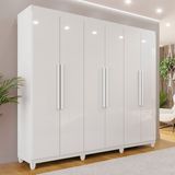 Guarda-roupa Casal 6 Portas 4 Gavetas Com Pés 100% Mdf Atlanta Branco Neve