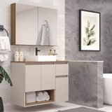 Gabinete De Banheiro 80cm Aurora Com Espelheira E Cuba Mel/arenas