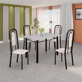 Conjunto De Mesa Tubular 120cm X 75cm Tampo Granito Ocre Com 4 Cadeiras Lara Botanic Bege/preto