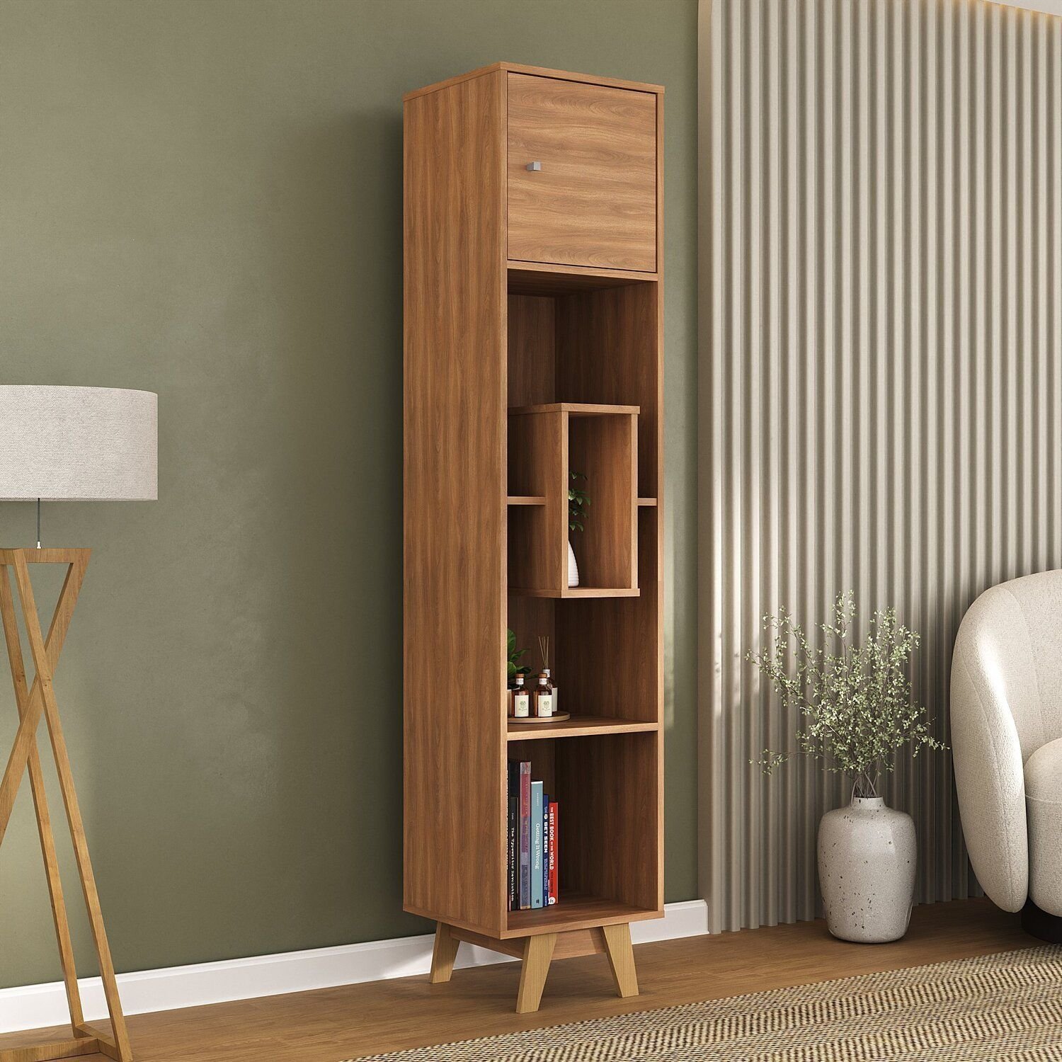 Estante Para Livros 1 Porta Com Nicho Yescasa Nogal