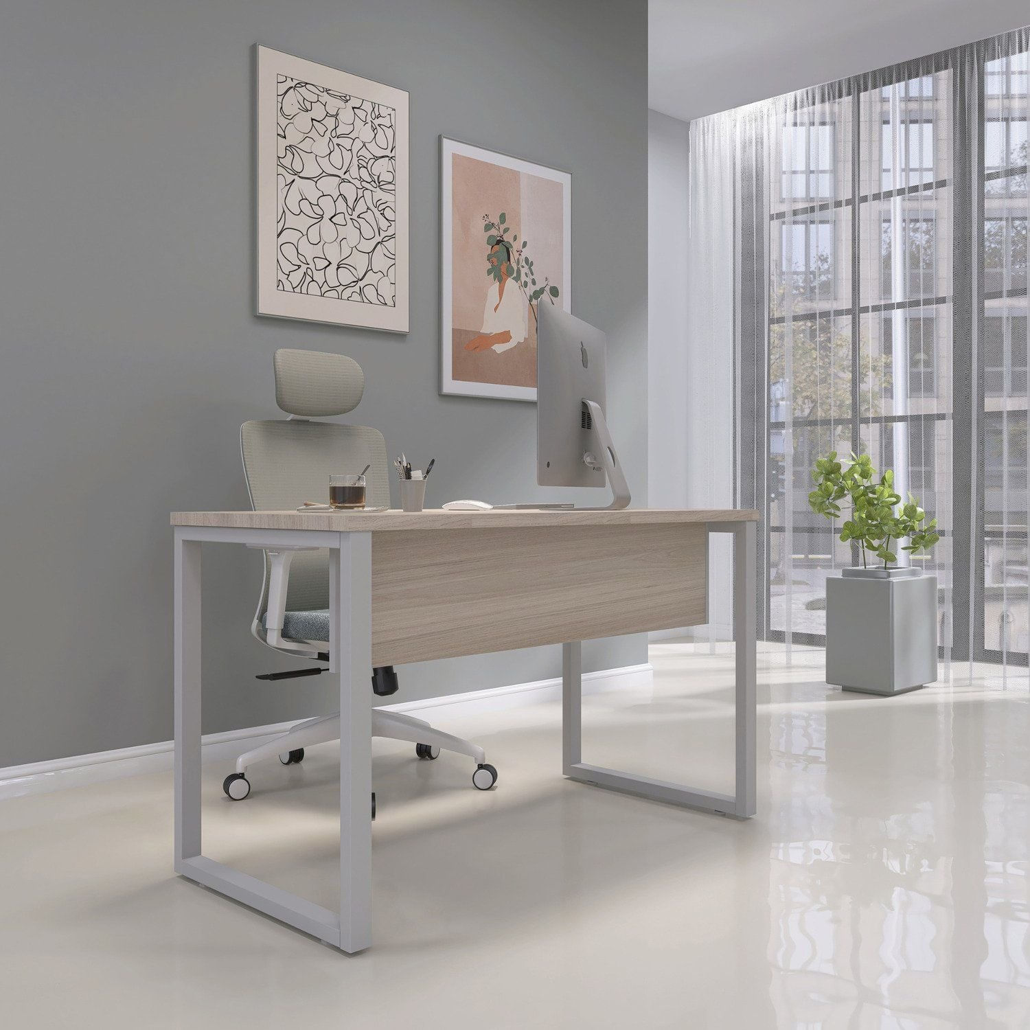 Escrivaninha Mesa Escritório 73,5cm X 150cm Castanheira/cinza