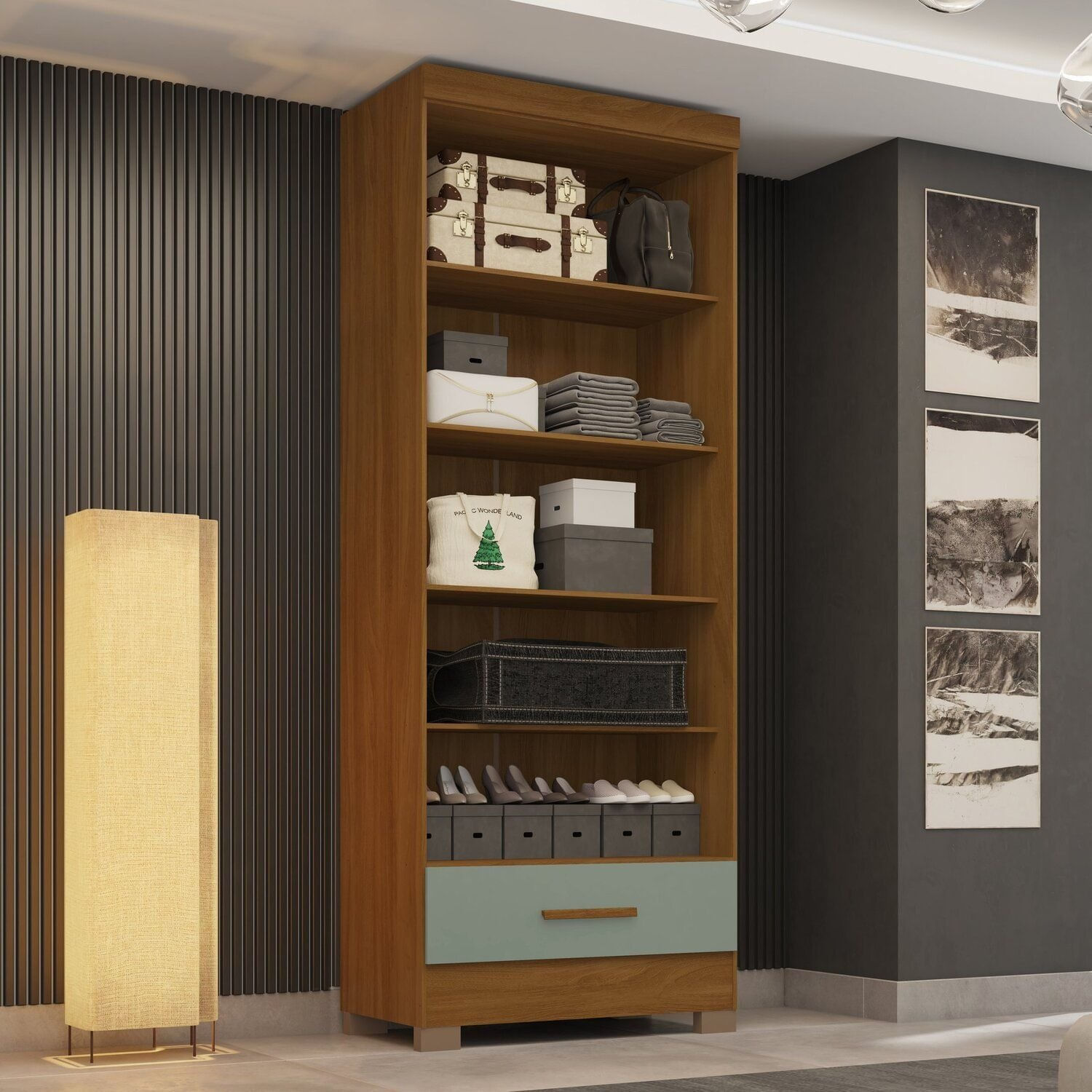 Módulo Closet 1 Gaveta Para Quarto Espresso Móveis Cinamomo/verde