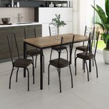 Conjunto Sala De Jantar Mesa Retangular Tampo Bp Com 6 Cadeiras Adriana Sf Preto/madeira Imbuia/demolição