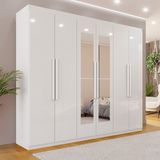 Guarda-roupa Casal 6 Portas 4 Gavetas Com Espelho 100% Mdf Atlanta Branco Neve