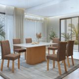 Conjunto De Mesa E Cadeiras De Jantar 170cm Em Mdf/vidro Com 6 Cadeiras Luar Apogeu Amêndoa Clean/off White/morano Avelâ