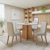 Conjunto De Mesa Com 4 Cadeiras Tampo Em Mdf Com Vidro Luar Amêndoa Clean/off White/bouclé Bege