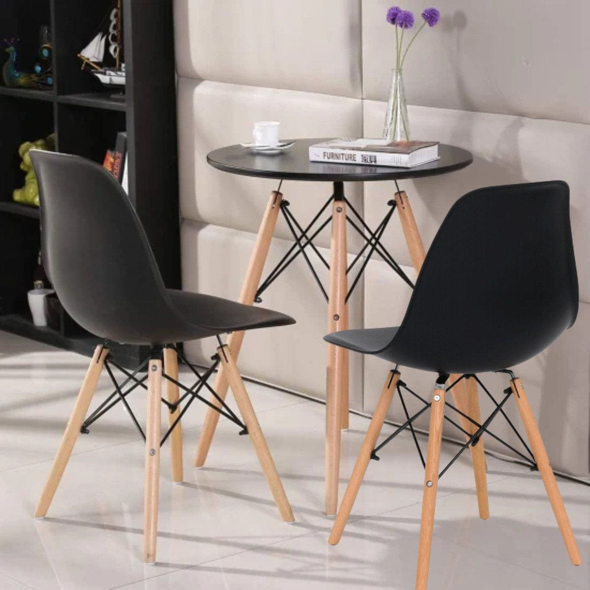 Conjunto De Mesa Redonda 80cm Com 2 Cadeiras Eiffel Preto