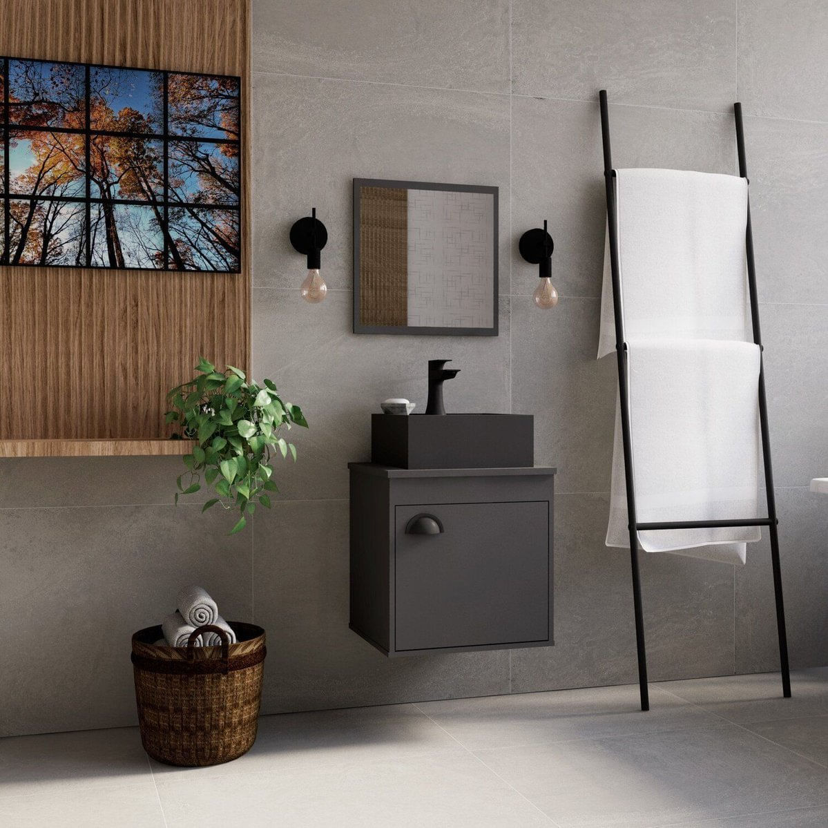 Gabinete Para Banheiro Com Cuba 40cm Preto