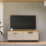 Rack Dubai Para Tv 70 Polegadas Com Led Pés Em Madeira Maciça Tauari/off White Fosco
