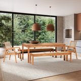Conjunto Com 2 Bancos, 2 Cadeiras Com Braço E 1 Mesa 180cm Traço Stain Jatobá/areia