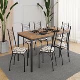 Conjunto Sala De Jantar Mesa Retangular Tampo Bp Com 6 Cadeiras Adriana Preto/ Madeira Cedro/ Demolição