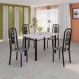 Conjunto De Mesa Tubular 120cm X 75cm Tampo Granito Ocre Com 4 Cadeiras Lara Floral Preto / Preto Txt