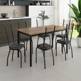 Conjunto Sala De Jantar Mesa Retangular Tampo Bp Com 6 Cadeiras Adriana Preto/ Mosaico Silver/ Demolição