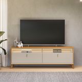 Rack Dubai Para Tv 75 Polegadas Com Led Pés Em Madeira Maciça Tauari/off White Fosco