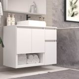 Gabinete Banheiro Suspenso 80cm Com 03 Portas 01 Gaveta E Nicho Com Cuba Aurora Branco