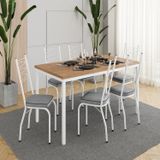 Conjunto Sala De Jantar Mesa Retangular Tampo Bp Com 6 Cadeiras Adriana Branco/ Platina/ Demolição