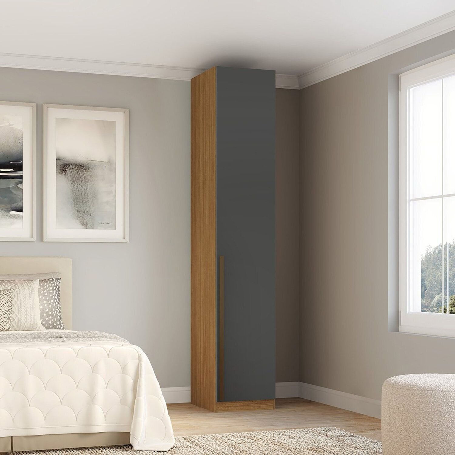 Guarda-roupa Modular 1 Porta Com Prateleiras E Cabideiros Altezza Freijó/titânio