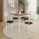 Conjunto Sala De Jantar Mesa Quadrada 90cm Tampo Bp Com 4 Cadeiras Adriana Branco/tecelão Cacau/ Demolição