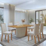 Conjunto De Mesa E Cadeiras De Jantas Com 6 Cadeiras Com 170cm Tampo Em Mdf Apogeu Off White/amêndoa Clean/boucle Bege