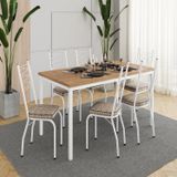 Conjunto Sala De Jantar Mesa Retangular Tampo Bp Com 6 Cadeiras Adriana Branco/ Rattan