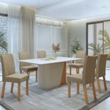 Conjunto De Mesa E Cadeiras De Jantas Com 6 Cadeiras Com 170cm Tampo Em Mdf Apogeu Off White/amêndoa Clean/linho Rinzai Bege