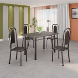 Conjunto De Mesa Tubular 120cm X 75cm Tampo Ardósia Indiano Com 4 Cadeiras Lara Preto Liso / Mart Prata