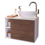 Conjunto Gabinete Para Banheiro Completo Com Cuba Itália Marrom/branco