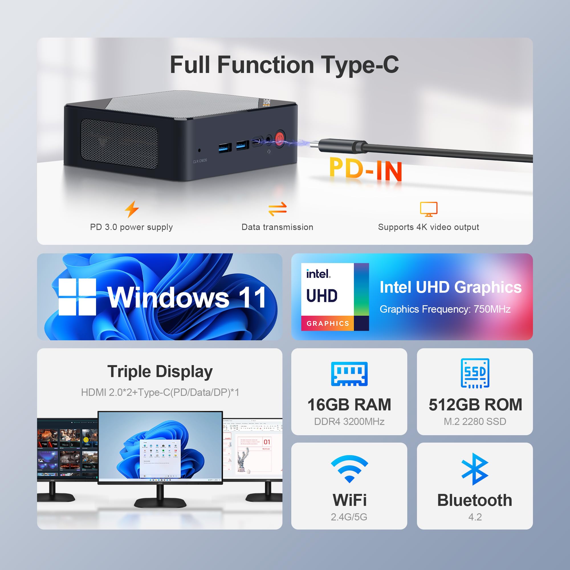 Mini Pc Bosgame Intel Alder Lake N100 16 Gb 512 Gb Ssd W11 Pro
