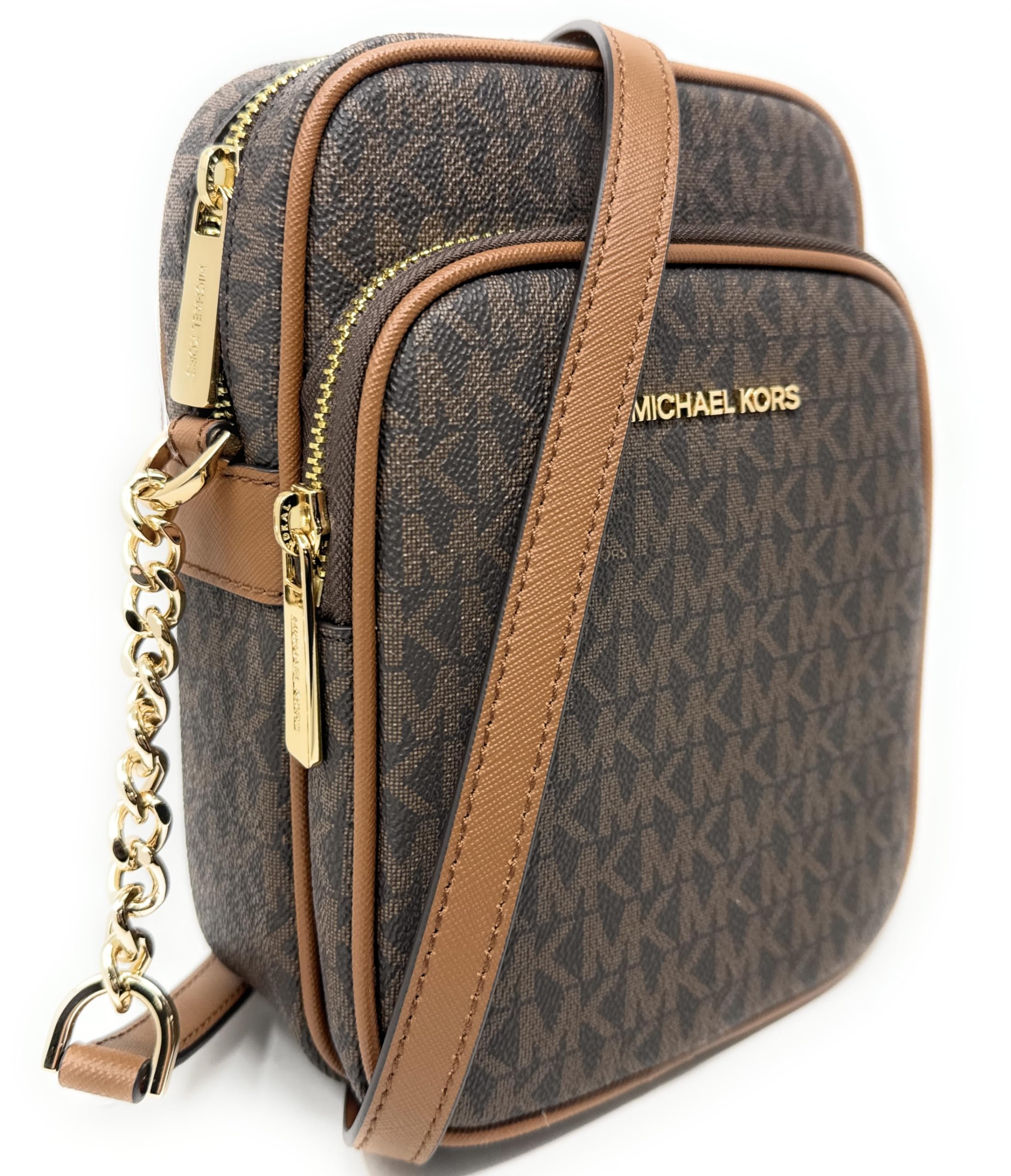 Bolsa Tiracolo Michael Kors Jet Set Com Logotipo De Viagem Marrom