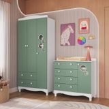 Conjunto Para Quarto Infantil Com Guarda-roupa E Cômoda Trocador Encanto Branco/verde