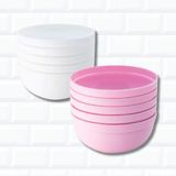 Kit 10 Bowl Tigela Plástico Rosa Branco Pote Cumbuca 340ml