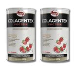 Kit 2 Colagentek Protein Lata 460g Vitafor Sabor:morango