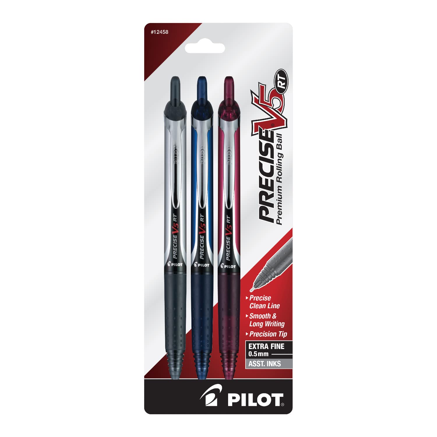 Canetas Rollerball Pilot Precise V5 Rt Premium De 0,5 Mm, Pacote Com 3